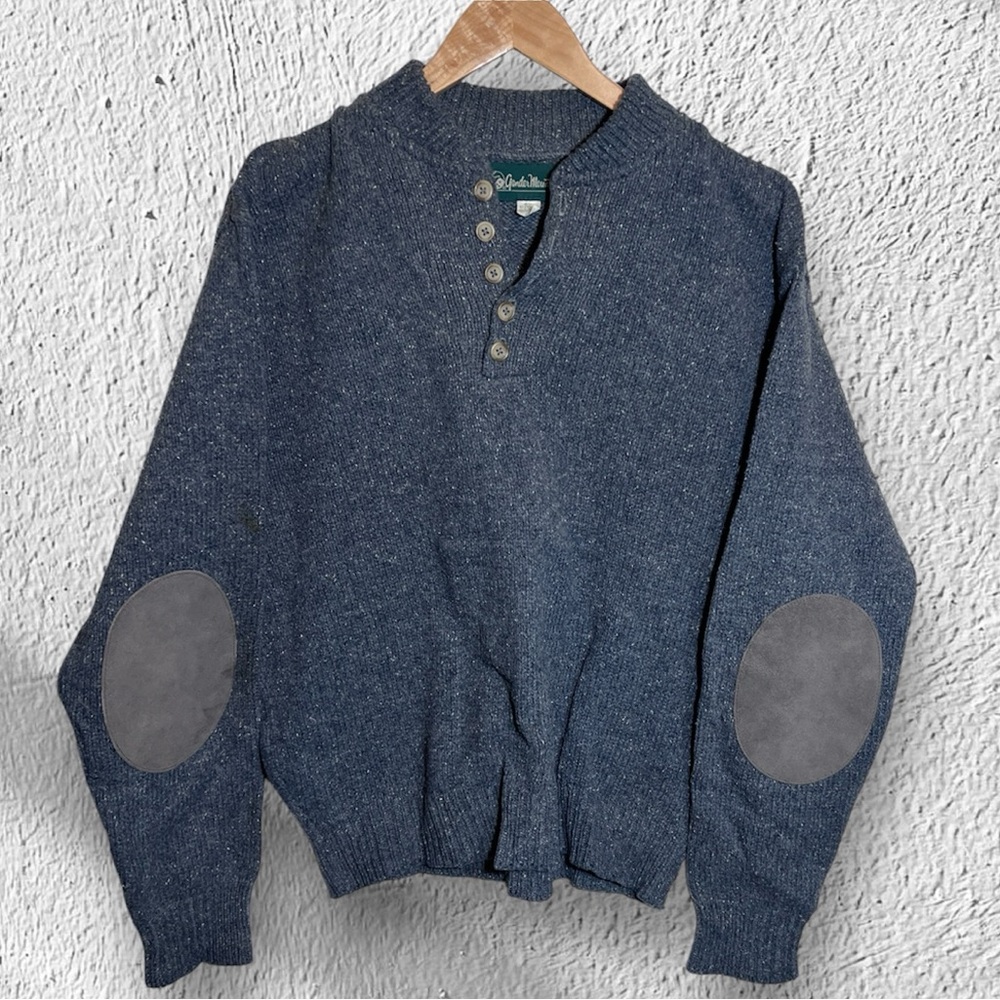 Vintage Wool Gander Mountain Grandpa Sweater elbow patches sz Large